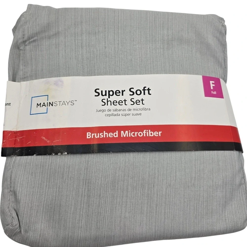 Mainstays Super Soft Brushed Microfiber Full Sheet Set Textured Grey 4pc New bb3